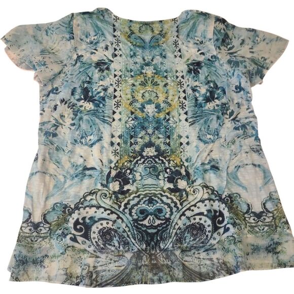 Time And True Top Boho Print Rhinestones Short Sleeves Lightweight Women… - Picture 9 of 11